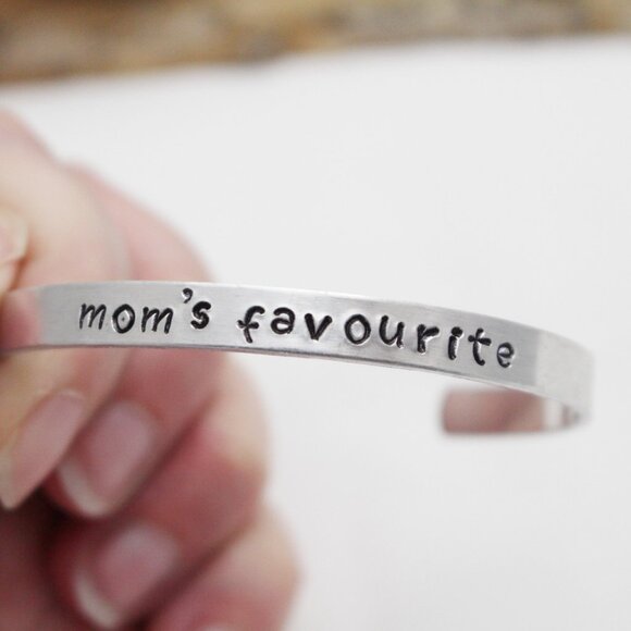 Mom's Favourite - Hand Stamped Anodized Aluminum Bangle - Adjustable - Picture 4 of 11